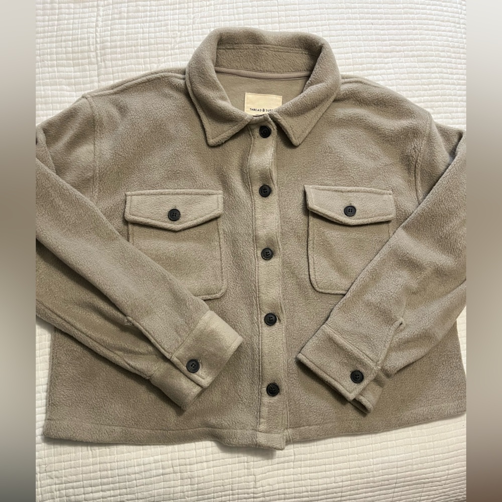 Thread & Supply Tan Fleece Cropped Jacket - Picture 1 of 6